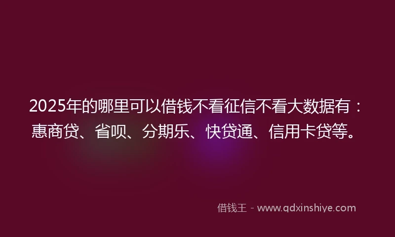 2025年的哪里可以借钱不看征信不看大数据有：惠商贷、省呗、分期乐、快贷通、信用卡贷等。