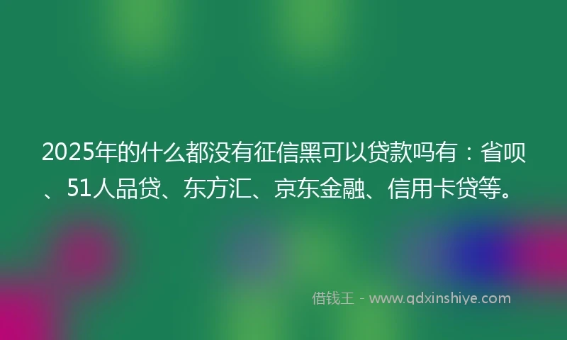 2025年的什么都没有征信黑可以贷款吗有：省呗、51人品贷、东方汇、京东金融、信用卡贷等。