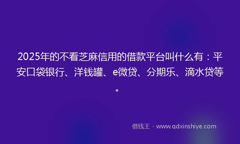 2025年的不看芝麻信用的借款平台叫什么有：平安口袋银行、洋钱罐、e微贷、分期乐、滴水贷等。