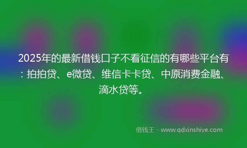 2025年的最新借钱口子不看征信的有哪些平台有：拍拍贷、e微贷、维信卡卡贷、中原消费金融、滴水贷等。