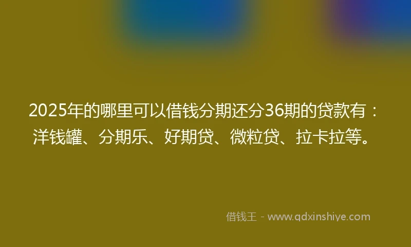 2025年的哪里可以借钱分期还分36期的贷款有：洋钱罐、分期乐、好期贷、微粒贷、拉卡拉等。