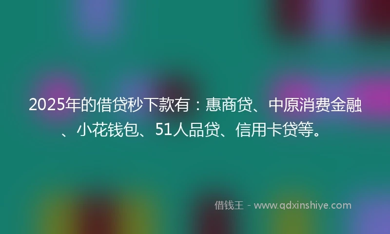 2025年的借贷秒下款有：惠商贷、中原消费金融、小花钱包、51人品贷、信用卡贷等。