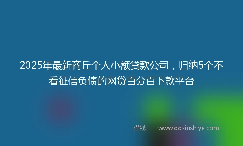 2025年最新商丘个人小额贷款公司，归纳5个不看征信负债的网贷百分百下款平台