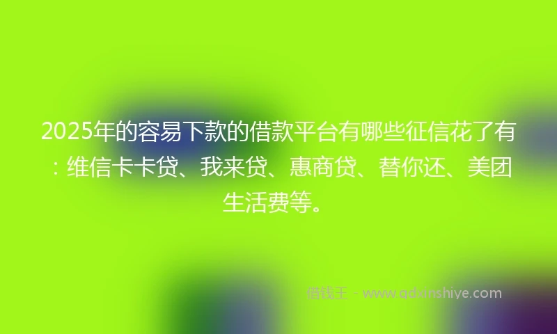 2025年的容易下款的借款平台有哪些征信花了有：维信卡卡贷、我来贷、惠商贷、替你还、美团生活费等。