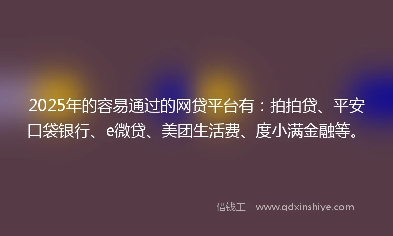 2025年的容易通过的网贷平台有：拍拍贷、平安口袋银行、e微贷、美团生活费、度小满金融等。