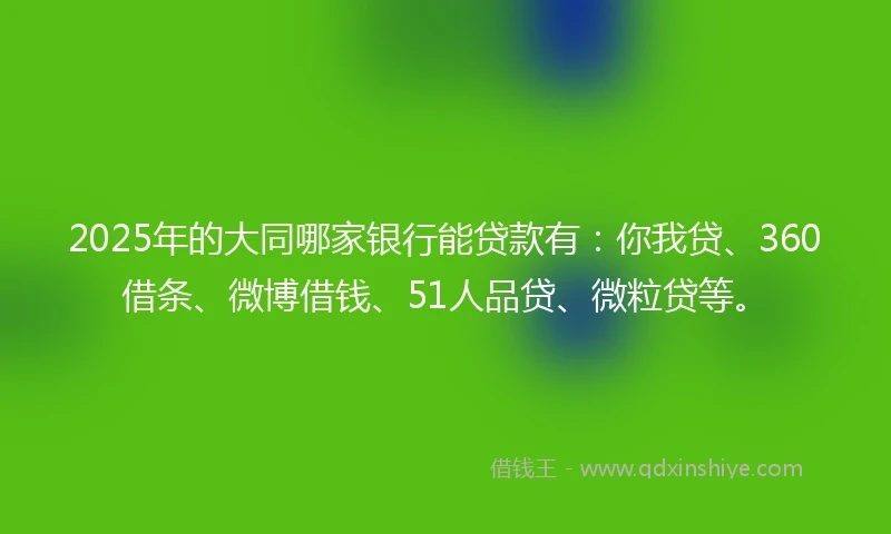 2025年的大同哪家银行能贷款有：你我贷、360借条、微博借钱、51人品贷、微粒贷等。