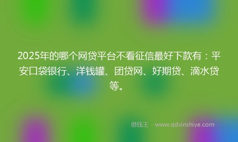 2025年的哪个网贷平台不看征信最好下款有：平安口袋银行、洋钱罐、团贷网、好期贷、滴水贷等。
