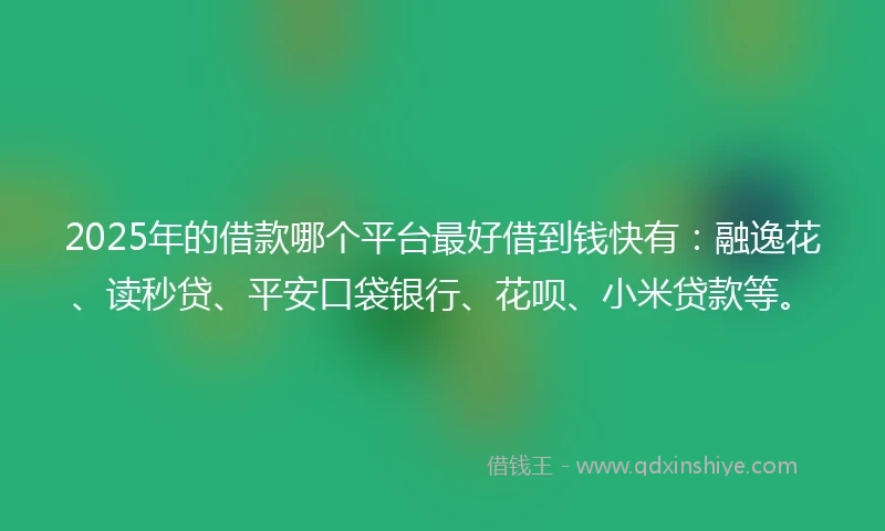 2025年的借款哪个平台最好借到钱快有：融逸花、读秒贷、平安口袋银行、花呗、小米贷款等。