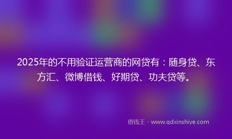 2025年的不用验证运营商的网贷有：随身贷、东方汇、微博借钱、好期贷、功夫贷等。