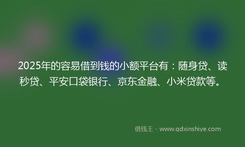 2025年的容易借到钱的小额平台有：随身贷、读秒贷、平安口袋银行、京东金融、小米贷款等。