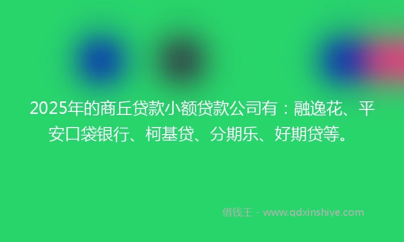 2025年的商丘贷款小额贷款公司有：融逸花、平安口袋银行、柯基贷、分期乐、好期贷等。