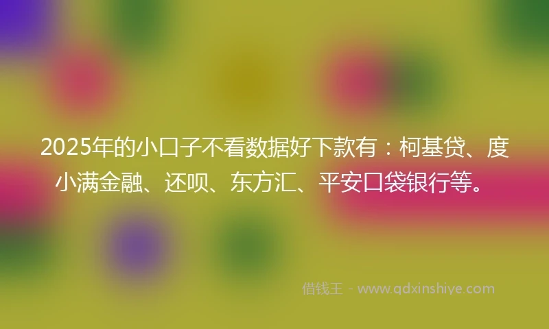 2025年的小口子不看数据好下款有：柯基贷、度小满金融、还呗、东方汇、平安口袋银行等。