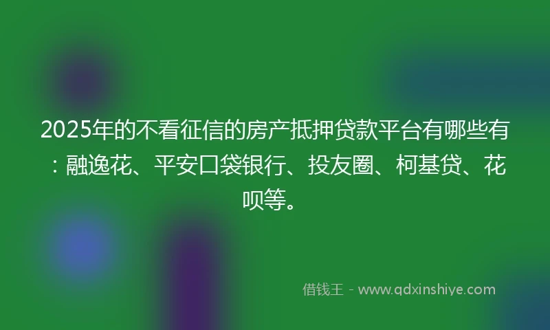2025年的不看征信的房产抵押贷款平台有哪些有：融逸花、平安口袋银行、投友圈、柯基贷、花呗等。