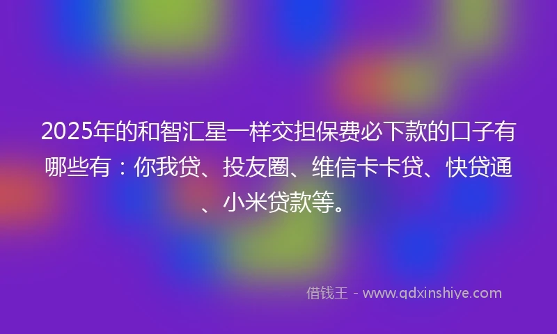 2025年的和智汇星一样交担保费必下款的口子有哪些有：你我贷、投友圈、维信卡卡贷、快贷通、小米贷款等。
