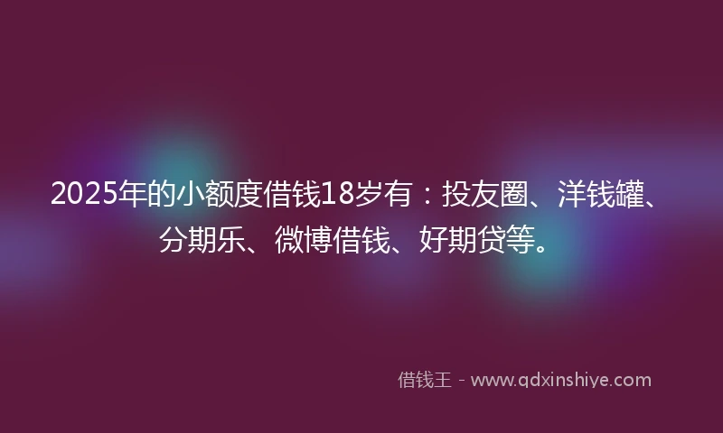2025年的小额度借钱18岁有：投友圈、洋钱罐、分期乐、微博借钱、好期贷等。