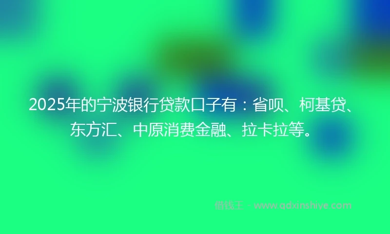 2025年的宁波银行贷款口子有：省呗、柯基贷、东方汇、中原消费金融、拉卡拉等。