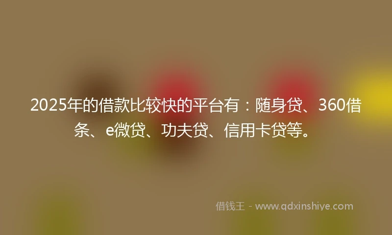 2025年的借款比较快的平台有：随身贷、360借条、e微贷、功夫贷、信用卡贷等。