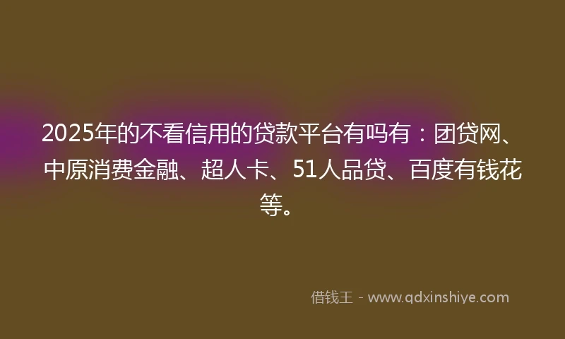 2025年的不看信用的贷款平台有吗有：团贷网、中原消费金融、超人卡、51人品贷、百度有钱花等。