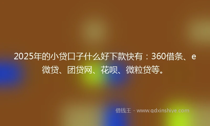 2025年的小贷口子什么好下款快有：360借条、e微贷、团贷网、花呗、微粒贷等。