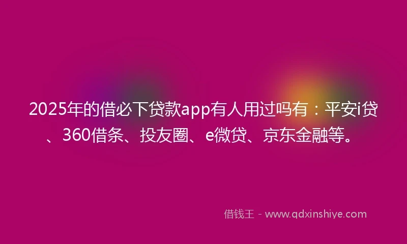 2025年的借必下贷款app有人用过吗有：平安i贷、360借条、投友圈、e微贷、京东金融等。