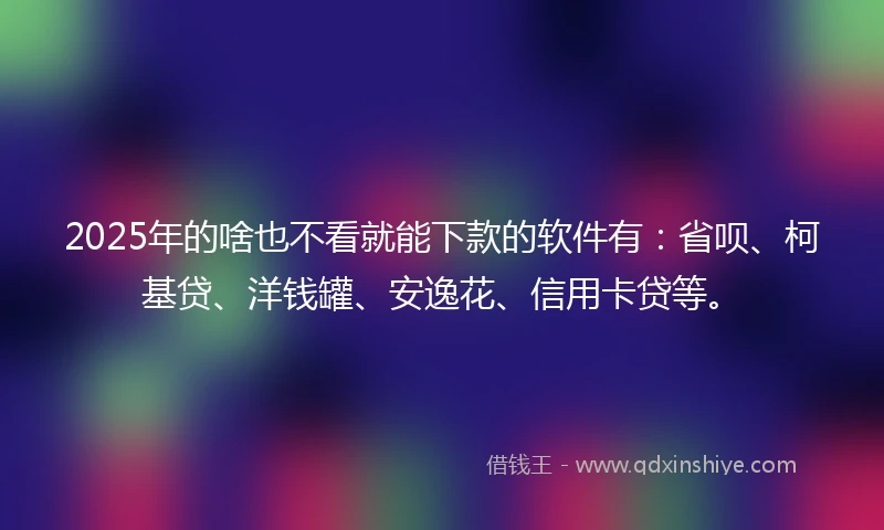 2025年的啥也不看就能下款的软件有：省呗、柯基贷、洋钱罐、安逸花、信用卡贷等。
