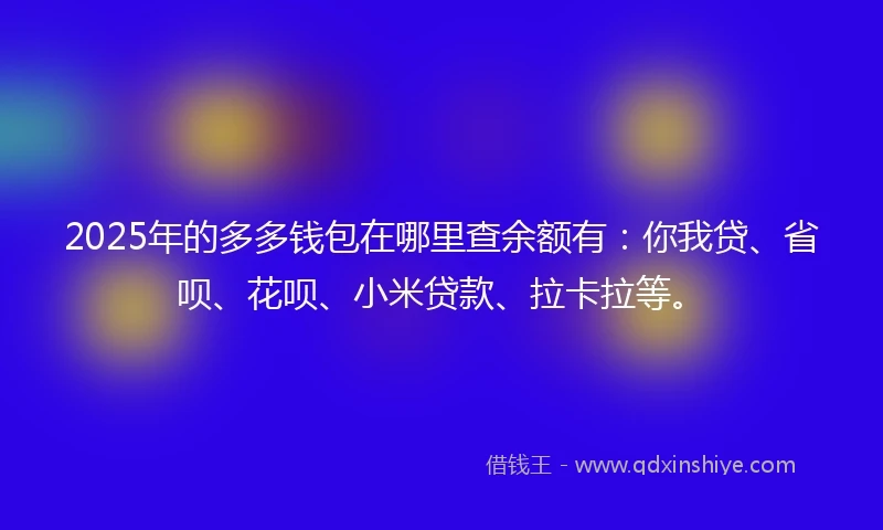 2025年的多多钱包在哪里查余额有：你我贷、省呗、花呗、小米贷款、拉卡拉等。
