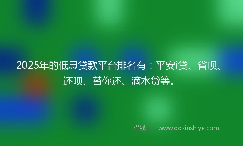 2025年的低息贷款平台排名有：平安i贷、省呗、还呗、替你还、滴水贷等。
