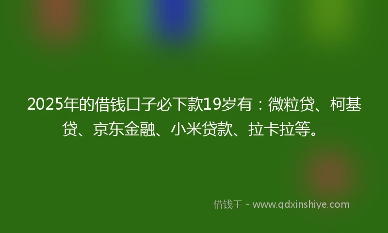 2025年的借钱口子必下款19岁有：微粒贷、柯基贷、京东金融、小米贷款、拉卡拉等。