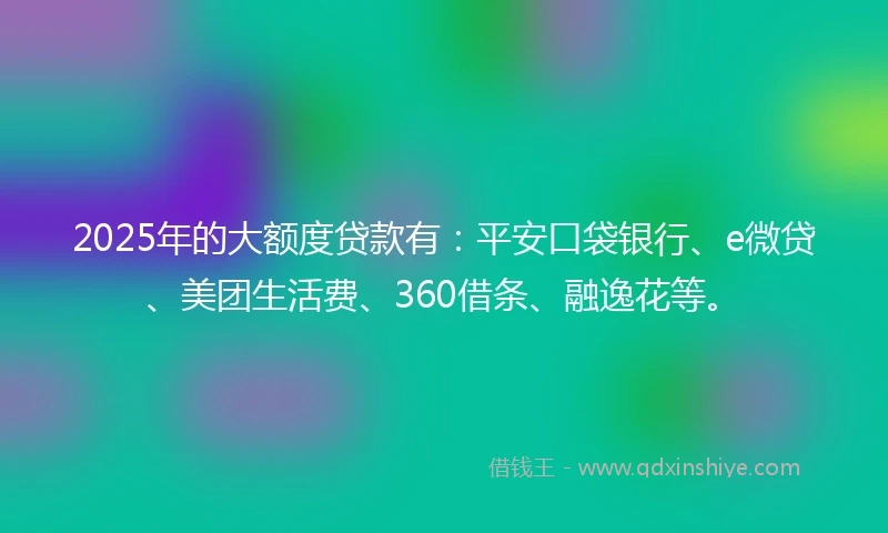 2025年的大额度贷款有：平安口袋银行、e微贷、美团生活费、360借条、融逸花等。