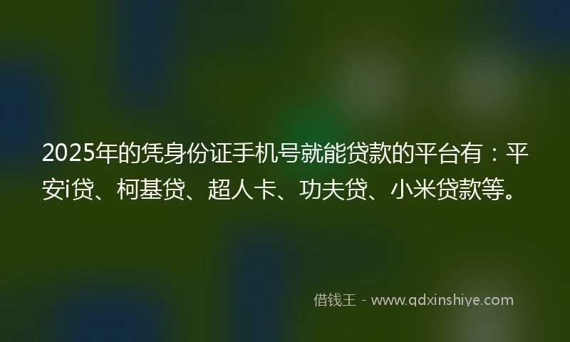 2025年的凭身份证手机号就能贷款的平台有：平安i贷、柯基贷、超人卡、功夫贷、小米贷款等。