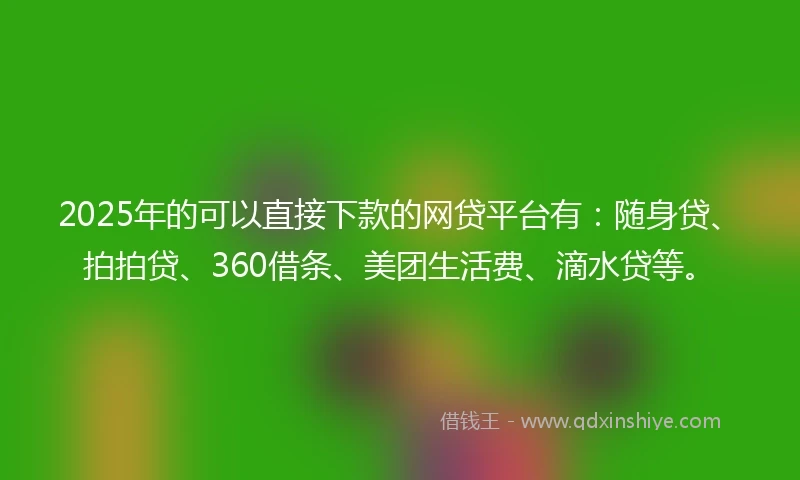 2025年的可以直接下款的网贷平台有：随身贷、拍拍贷、360借条、美团生活费、滴水贷等。