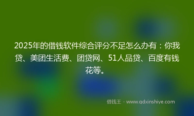 2025年的借钱软件综合评分不足怎么办有：你我贷、美团生活费、团贷网、51人品贷、百度有钱花等。