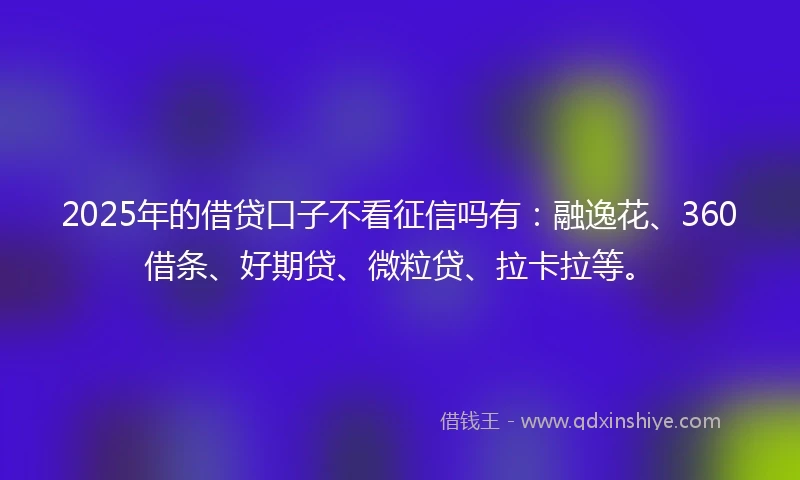 2025年的借贷口子不看征信吗有：融逸花、360借条、好期贷、微粒贷、拉卡拉等。