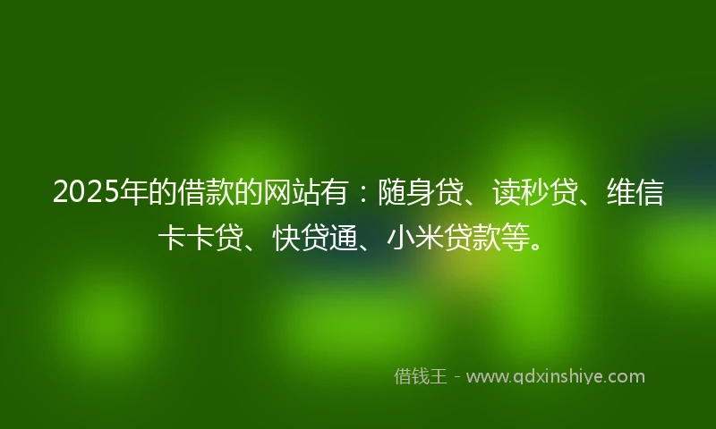 2025年的借款的网站有：随身贷、读秒贷、维信卡卡贷、快贷通、小米贷款等。