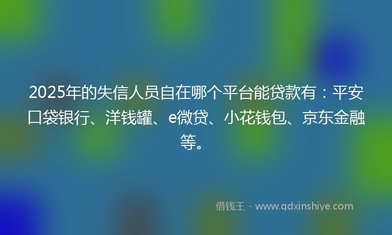 2025年的失信人员自在哪个平台能贷款有：平安口袋银行、洋钱罐、e微贷、小花钱包、京东金融等。