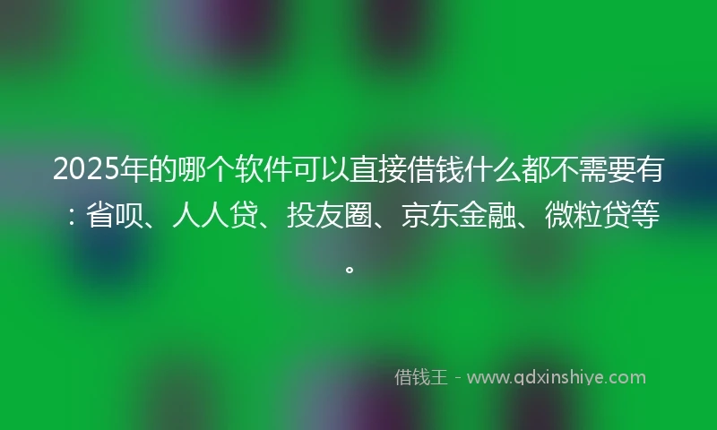 2025年的哪个软件可以直接借钱什么都不需要有：省呗、人人贷、投友圈、京东金融、微粒贷等。