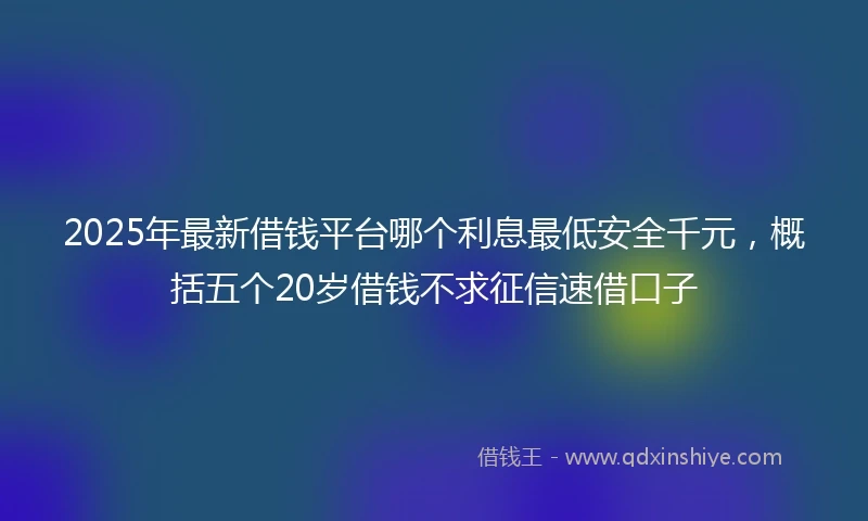 2025年最新借钱平台哪个利息最低安全千元，概括五个20岁借钱不求征信速借口子