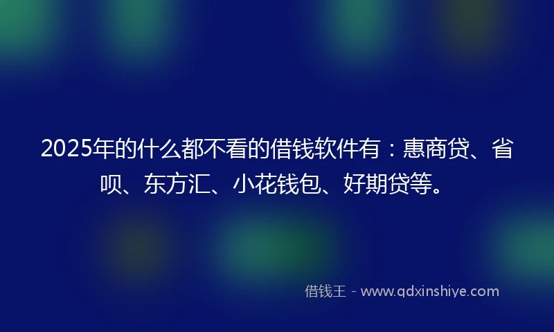 2025年的什么都不看的借钱软件有：惠商贷、省呗、东方汇、小花钱包、好期贷等。