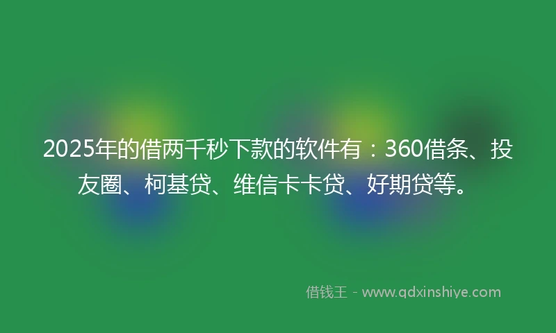 2025年的借两千秒下款的软件有：360借条、投友圈、柯基贷、维信卡卡贷、好期贷等。