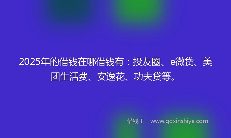 2025年的借钱在哪借钱有：投友圈、e微贷、美团生活费、安逸花、功夫贷等。