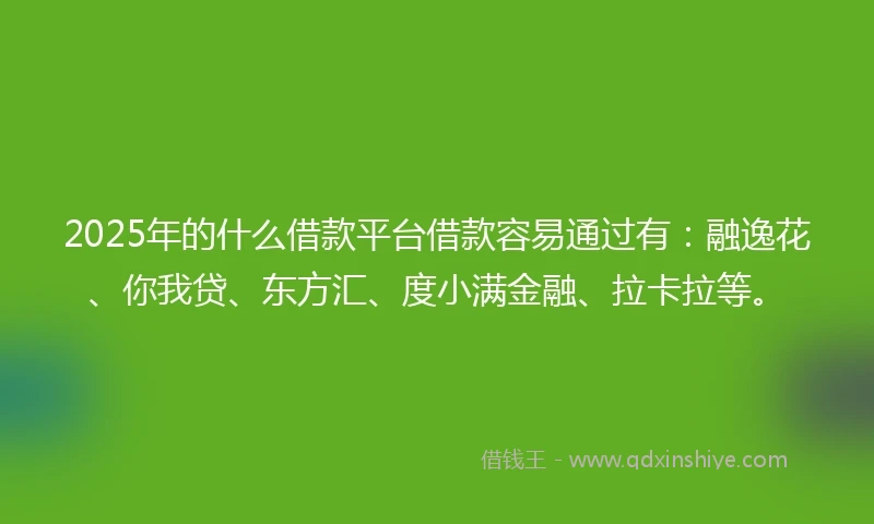 2025年的什么借款平台借款容易通过有：融逸花、你我贷、东方汇、度小满金融、拉卡拉等。