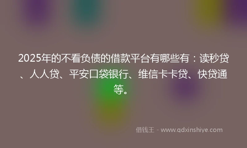 2025年的不看负债的借款平台有哪些有：读秒贷、人人贷、平安口袋银行、维信卡卡贷、快贷通等。