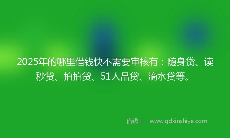 2025年的哪里借钱快不需要审核有：随身贷、读秒贷、拍拍贷、51人品贷、滴水贷等。