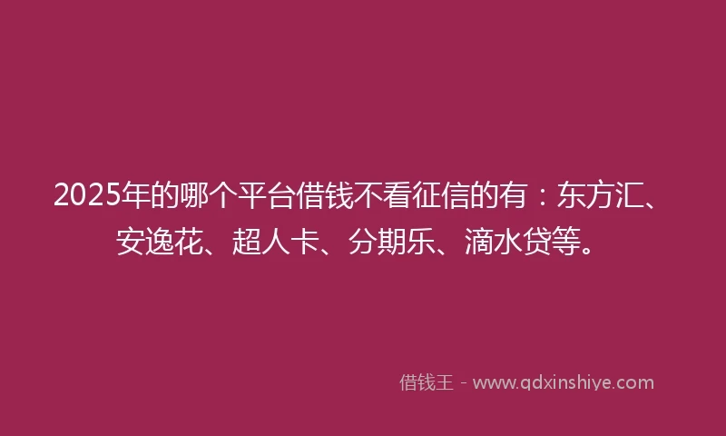 2025年的哪个平台借钱不看征信的有：东方汇、安逸花、超人卡、分期乐、滴水贷等。