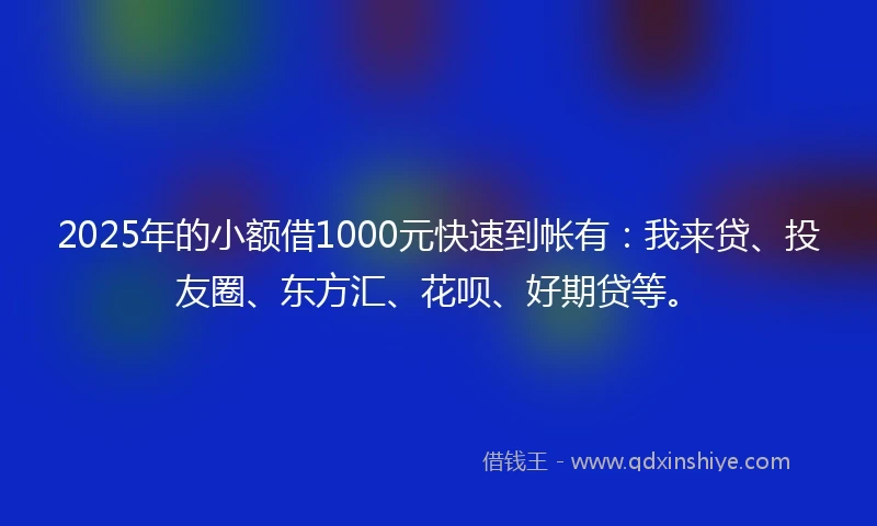 2025年的小额借1000元快速到帐有：我来贷、投友圈、东方汇、花呗、好期贷等。