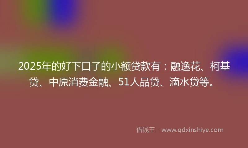 2025年的好下口子的小额贷款有：融逸花、柯基贷、中原消费金融、51人品贷、滴水贷等。
