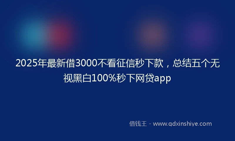 2025年最新借3000不看征信秒下款，总结五个无视黑白100%秒下网贷app
