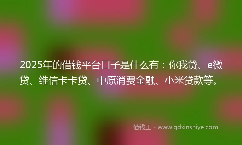 2025年的借钱平台口子是什么有：你我贷、e微贷、维信卡卡贷、中原消费金融、小米贷款等。