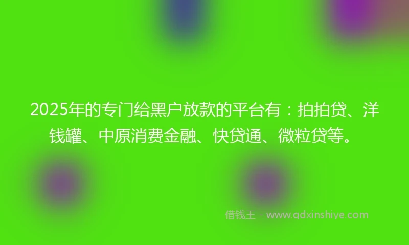 2025年的专门给黑户放款的平台有：拍拍贷、洋钱罐、中原消费金融、快贷通、微粒贷等。