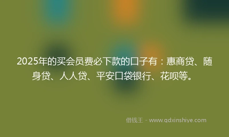 2025年的买会员费必下款的口子有：惠商贷、随身贷、人人贷、平安口袋银行、花呗等。